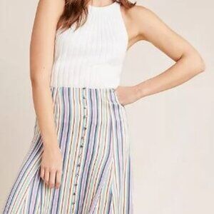 Maeve Anthropologie Freya Striped Button Accent Midi Skirt Misses Size 4
